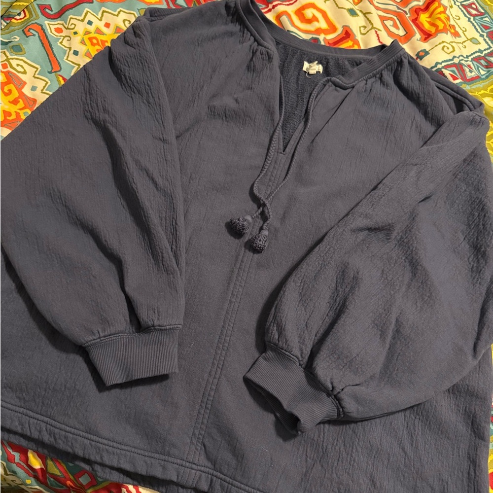 Aerie Navy Textured Pullover with Tassel Tie!